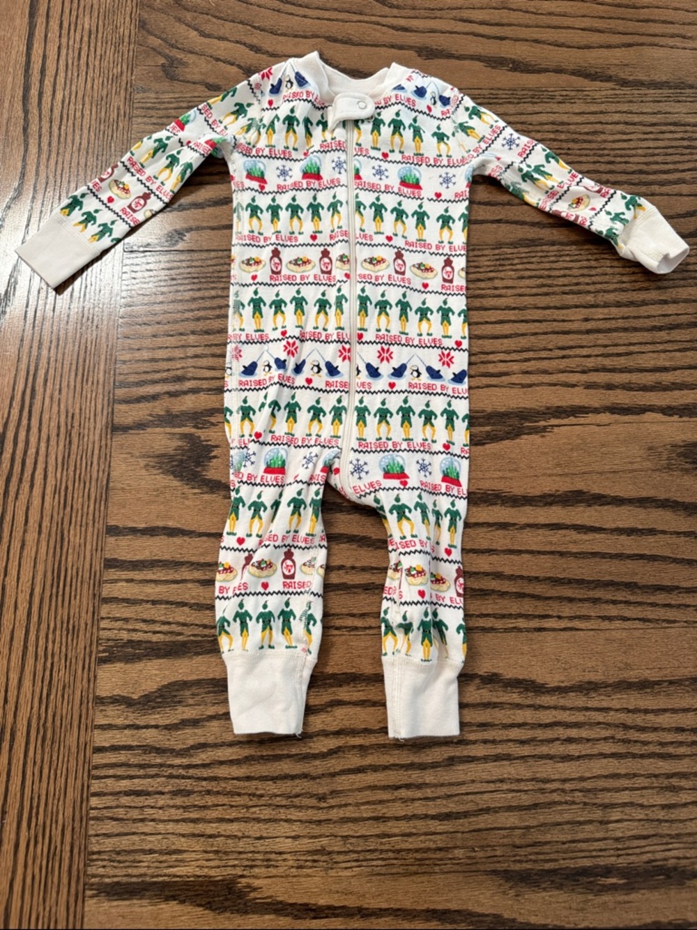 Hanna Andersson Cream Footie with Green and Red Elf Print